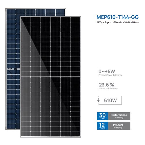 N-Type TOPCon 144cell-M10+ Dual Glass 610W Solar Panel